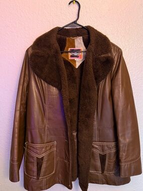Brown Faux Shearling Leather Jacket